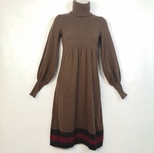 Badgley Mischka Cashmere Sweater Dress Size S Turtle Neck Balloon Sleeve Brown
